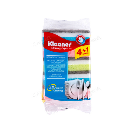 LA Губка д/мытья посуды (5шт) Kleaner 10*5*3см поролон,фибра прямоуг. микс п/э
