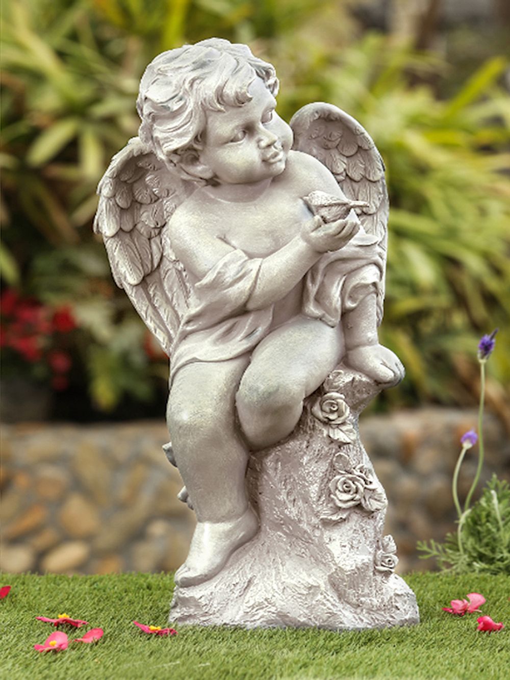 Waterfall Фигура садовая Ангелок с птичкой