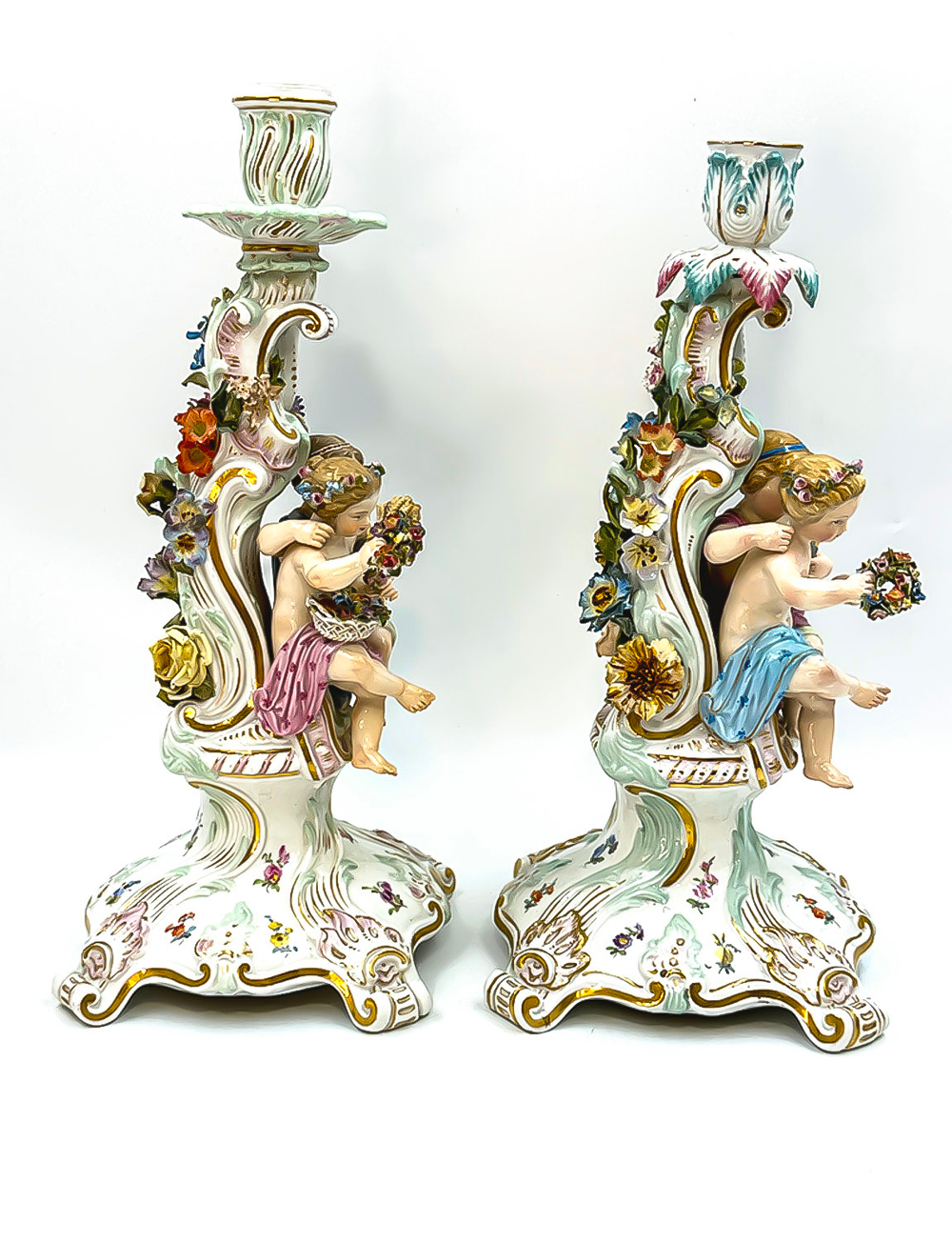 Пара подсвечников Времена года. Meissen (Мейсен). Германия. 19в. Фарфор