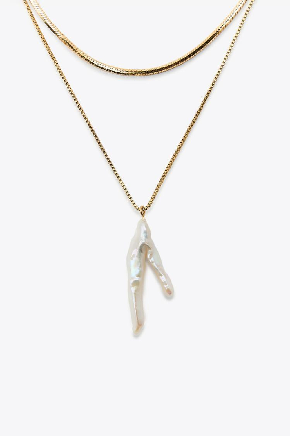 ZARA НАБОР ИЗ 2 ВОДОНЕПРОНИЦАЕМЫХ ОЖЕРЕЛИЙ С ЦЕПОЧКОЙ И ЖЕМЧУГОМ, ЗОЛОТИСТЫЙ