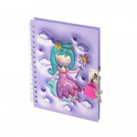 Блокнот в футляре 17,5 см * 19,5 см , гребень, Alingar, ламинация, ручка, замочек, 45 л., клетка, "Фея-принцесса", сиреневый