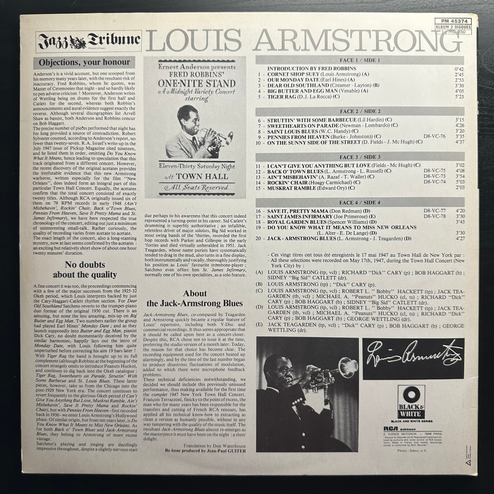 Louis Armstrong At Town Hall "The Complete Town Hall Concert" 17 May 1947 2LP (Франция 1983г.)