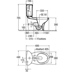 Унитаз напольный с бачком и сиденьем микролифт Jacob Delafon Presquile 19077  схема