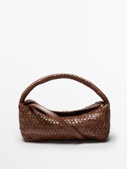 Massimo Dutti Сумка из кожи наппа с плетеным узором и плечевым ремнем, жжено-оранжевый