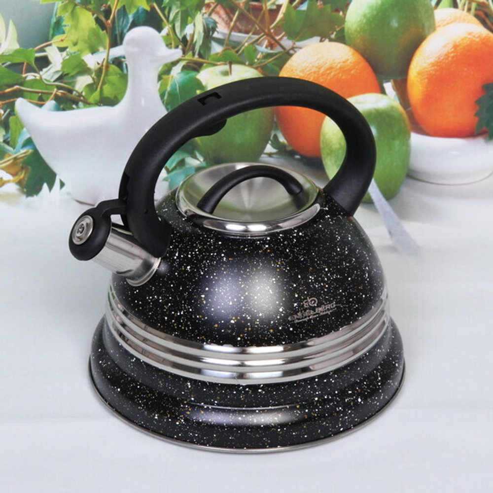 Чайник из нержавеющей стали 3,5л «Грация» со свистком, черный