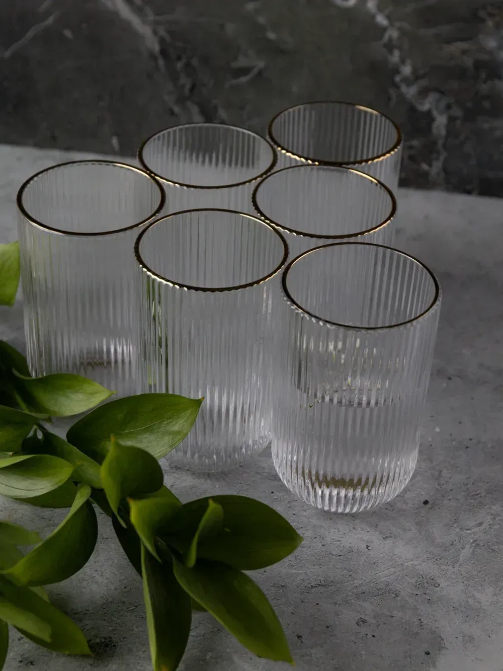 Набор бокалов для воды, 450мл. 6 шт. с золотой каймой