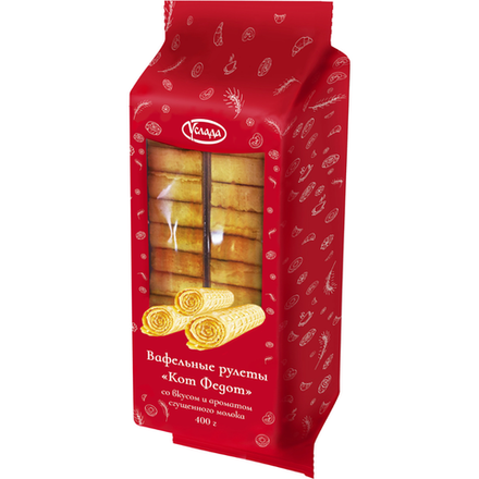 Вафельные рулеты Кот Федот сгущеное молоко 400 гр