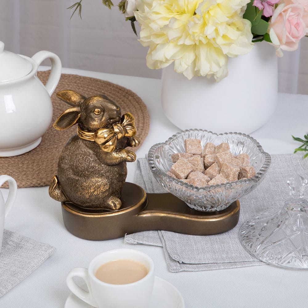 Конфетница-сахарница Кролик Банни Бронза с чашей