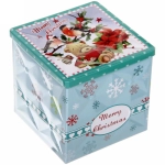 Банка жестяная 9*9*9см «Мишка и снегири»