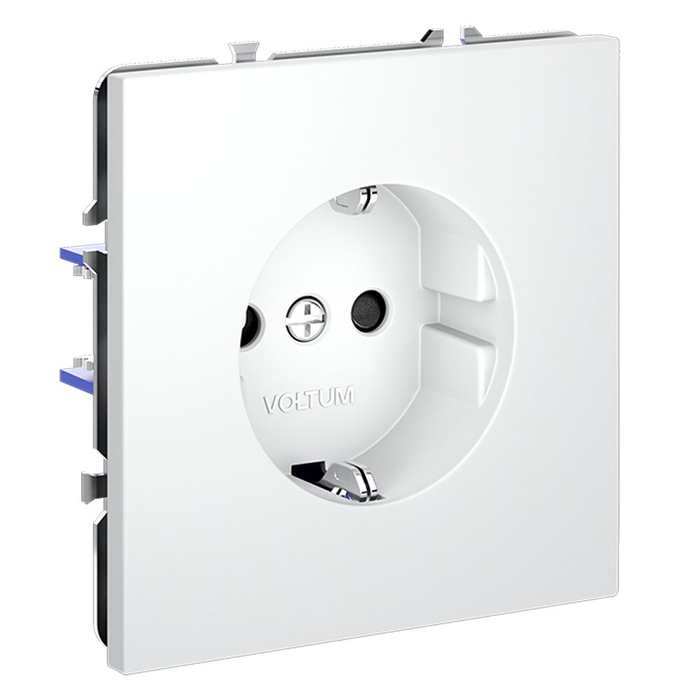 Розетка встраиваемая VOLTUM S70 с заземлением и защитными шторками, 16А, (белый матовый)