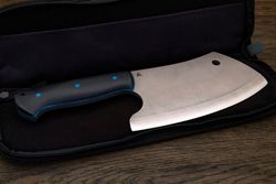 Топорик кухонный Мастерской Тать 190мм, сталь 50Х14МФ, G-10 черный (синий спейсер)