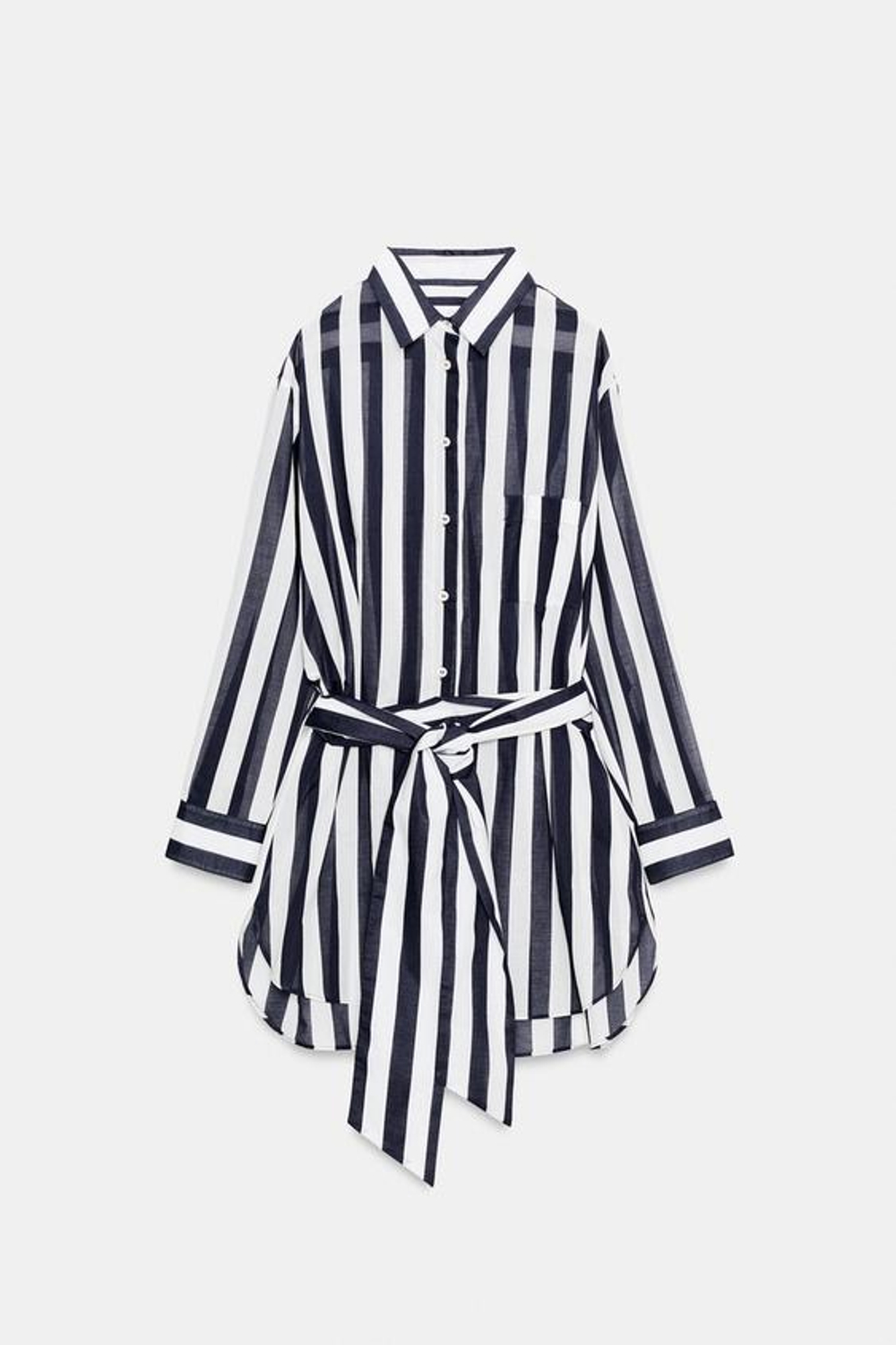 ZARA РУБАШКА В ПОЛОСКУ ZW COLLECTION, БЕЛЫЙ/МОРСКОЙ СИНИЙ