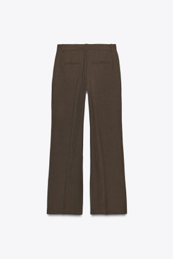 ZARA БРЮКИ ПРЯМОГО КРОЯ С ВЫСОКОЙ ПОСАДКОЙ, КОРИЧНЕВЫЙ МЕЛАНЖ