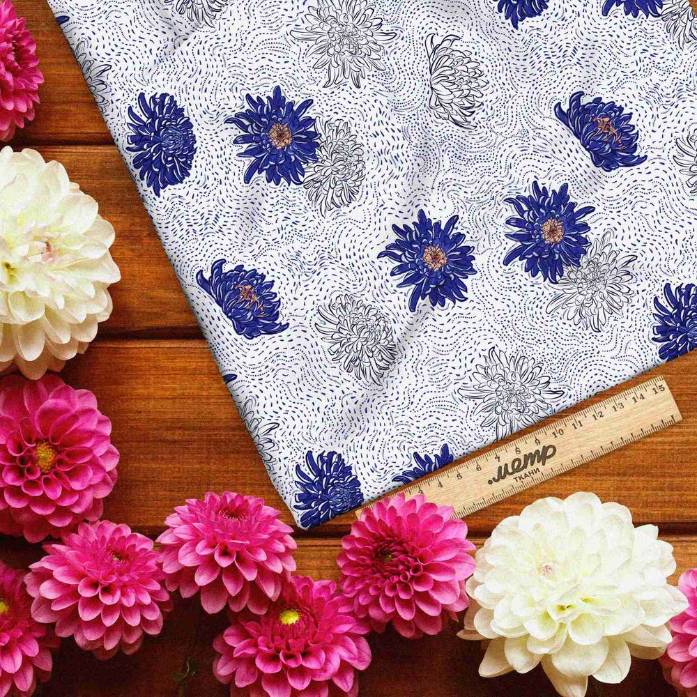 Ткань футер 2-х нитка силуэты васильков