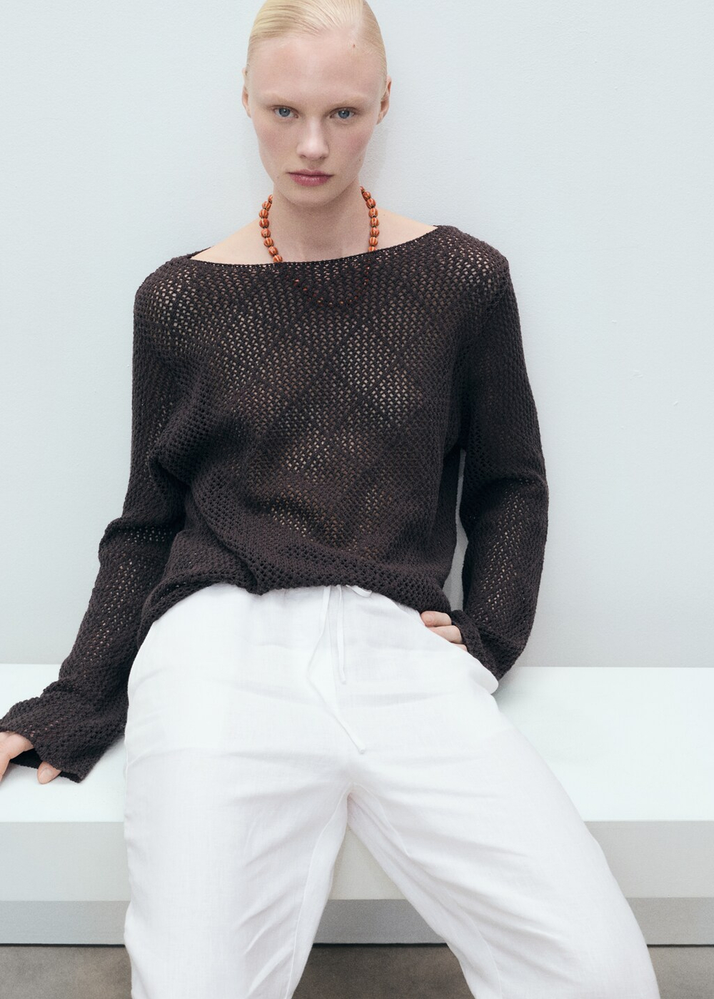 Прямые брюки с хлопком и льном