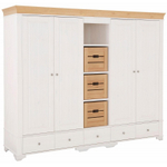 Шкаф 5-ти дверный с 4 глухими дверями и полками «Бейли» белый воск/антик