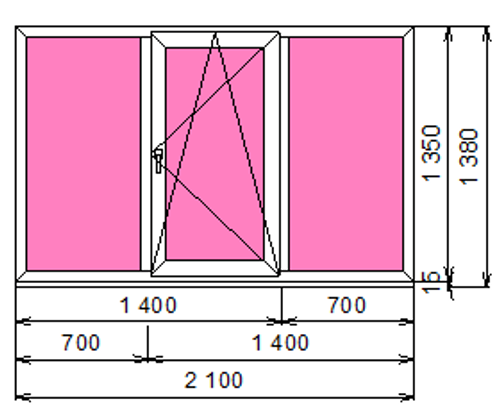 Пластиковое окно 1350 х 2100 ТермА Эко