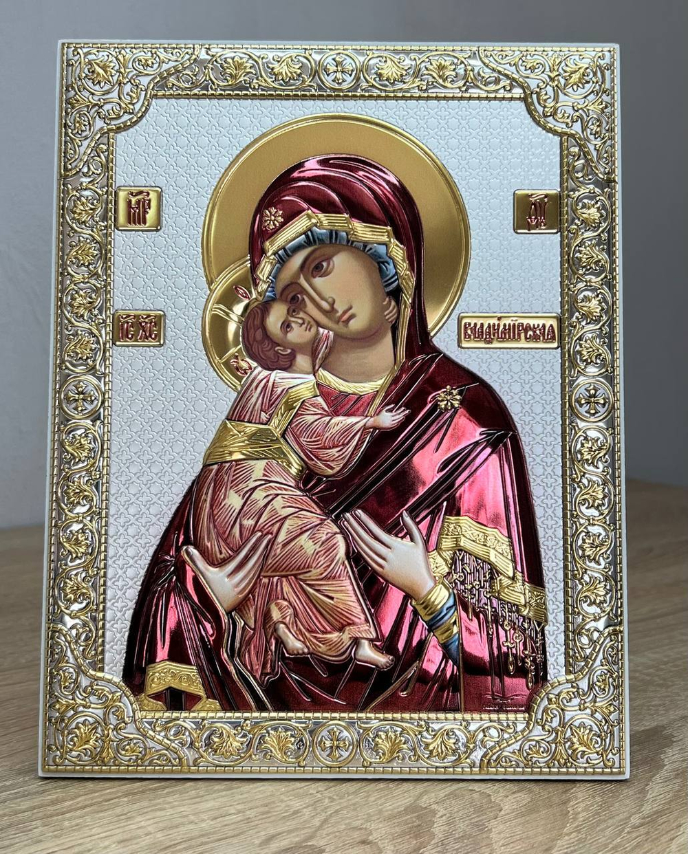 Владимиская БМ, икона прямоугольная без рамки, белое дерево, эмаль 175х225