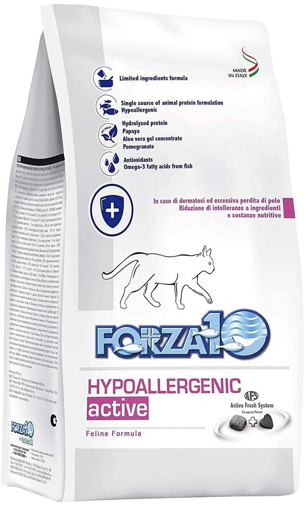 Forza10 454гр Active Hypoallergenic Корм для кошек, при пищевой непереносимости и аллергии на животный белок, с рыбой