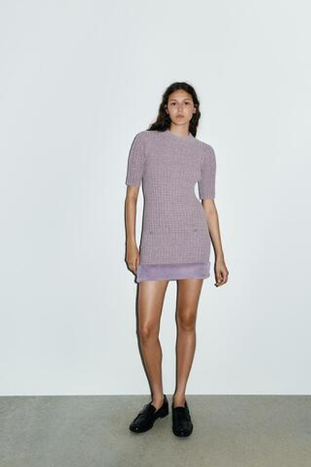 ZARA ПЛАТЬЕ С ФАКТУРНОЙ ОТДЕЛКОЙ И ЭФФЕКТОМ МЕХА, ЛИЛОВЫЙ