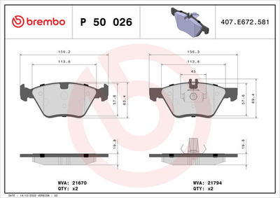 BREMBO - P50026-BRB - Brake Pad Set, disc brake