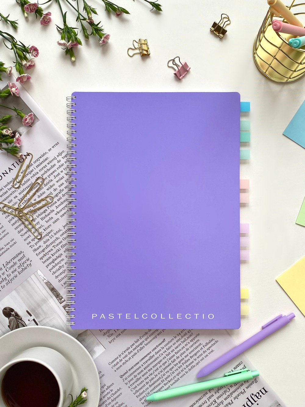 НОВИНКА! Тетрадь А4 96 л. Pastel Collection Purple/Pink, с обложкой из двухстроннего двухцветного пластика, на металлическом гребне