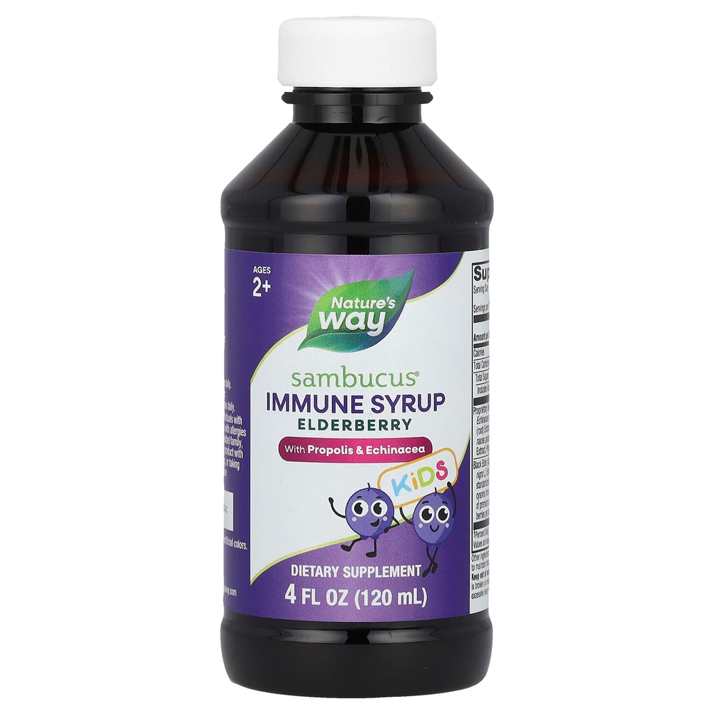 Nature's Way, Sambucus® Kids, сироп для иммунитета из бузины с прополисом и эхинацеей, для детей от 2 лет, 120 мл (4 жидк. унции)