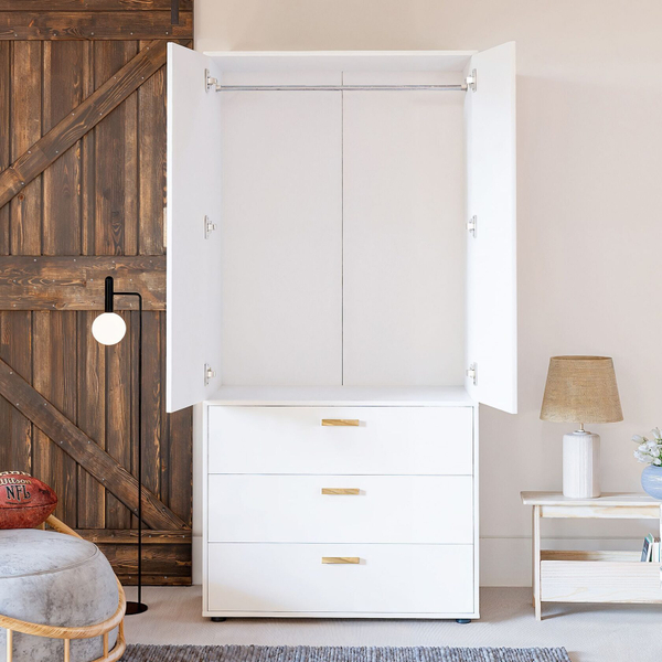 Шкаф для одежды Моби, 2 двери 3 ящика, 90х58х187 см, с ручками из массива дуба