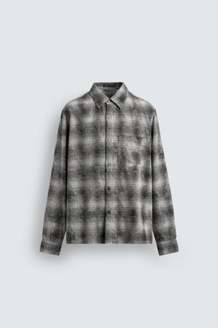 ZARA РУБАШКА RELAXED FIT В КЛЕТКУ, СЕРЫЙ