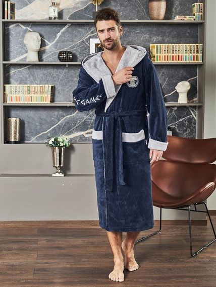 Халат мужской OLIMPIC GAMES с капюшоном Джинс POLENS Турция