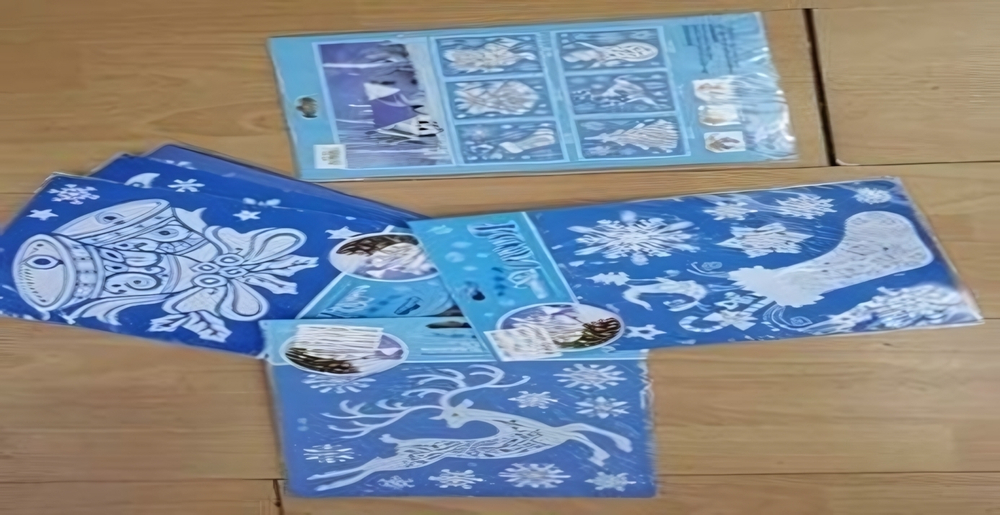 Наклейка новогодняя 18*23 см, 6 видов микс, пакет