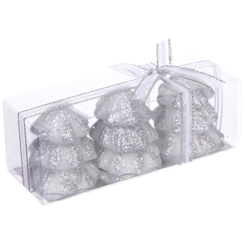 Свечи новогодние «Ёлочка» 13*4,5*4,5 см (набор 3 шт), Серебро