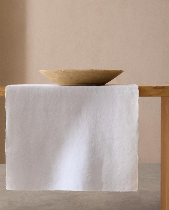 ZARA HOME СКАТЕРТЬ-ДОРОЖКА НА СТОЛ ИЗ СТИРАННОГО ЛЬНА, ЭКРЮ