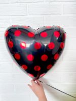 F Шар сердце 18" / 46 см "Горох. Красный на черном" (БГ-15)