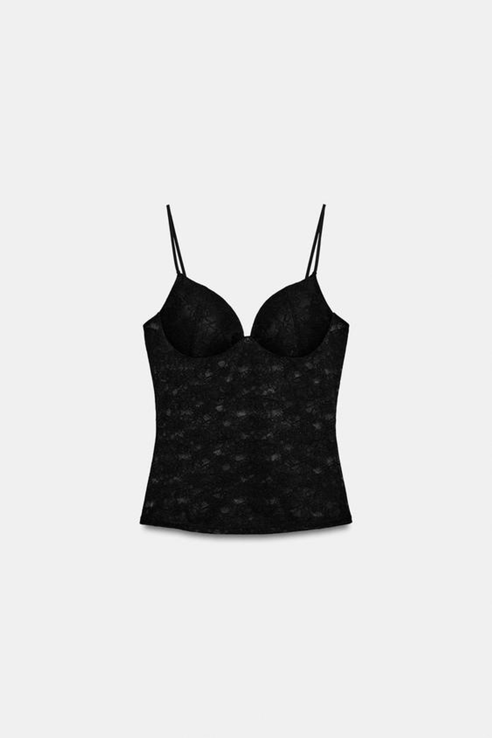 ZARA ТОП НА БРЕТЕЛЯХ С КРУЖЕВОМ, ЧЕРНЫЙ