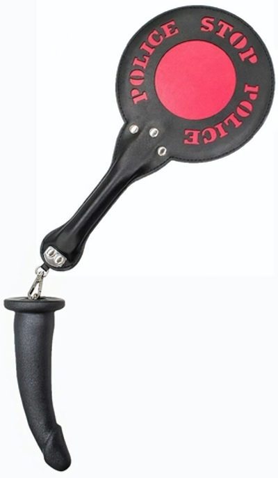 Шлёпалка Полиция с анальным плагом (Цвет: черный с красным)