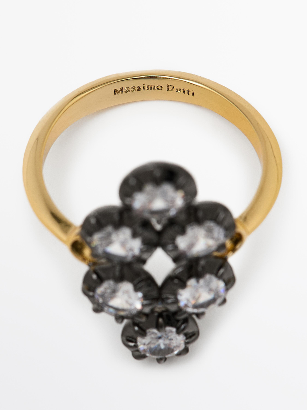 Massimo Dutti Искусственно состаренное кольцо со стразами, золотистый