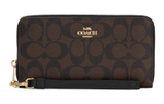 COACH Zip Around Monogram Canvas With Leather Wallet Clutch Regular Women"s Black & Brown