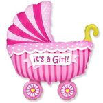 Шар (59"/89 см) Фигура, Коляска для девочки, Розовый 1 шт.