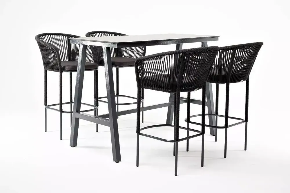 "Рио" барный комплект на 4 персоны, стол HPL "серый гранит", цвет темно-серый