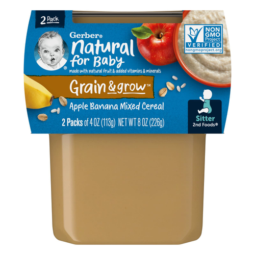 Gerber, Natural for Baby, Grain & Grow™, 2nd Foods®, хлопья с яблоком и бананом, 2 пакетика по 113 г (4 унции)