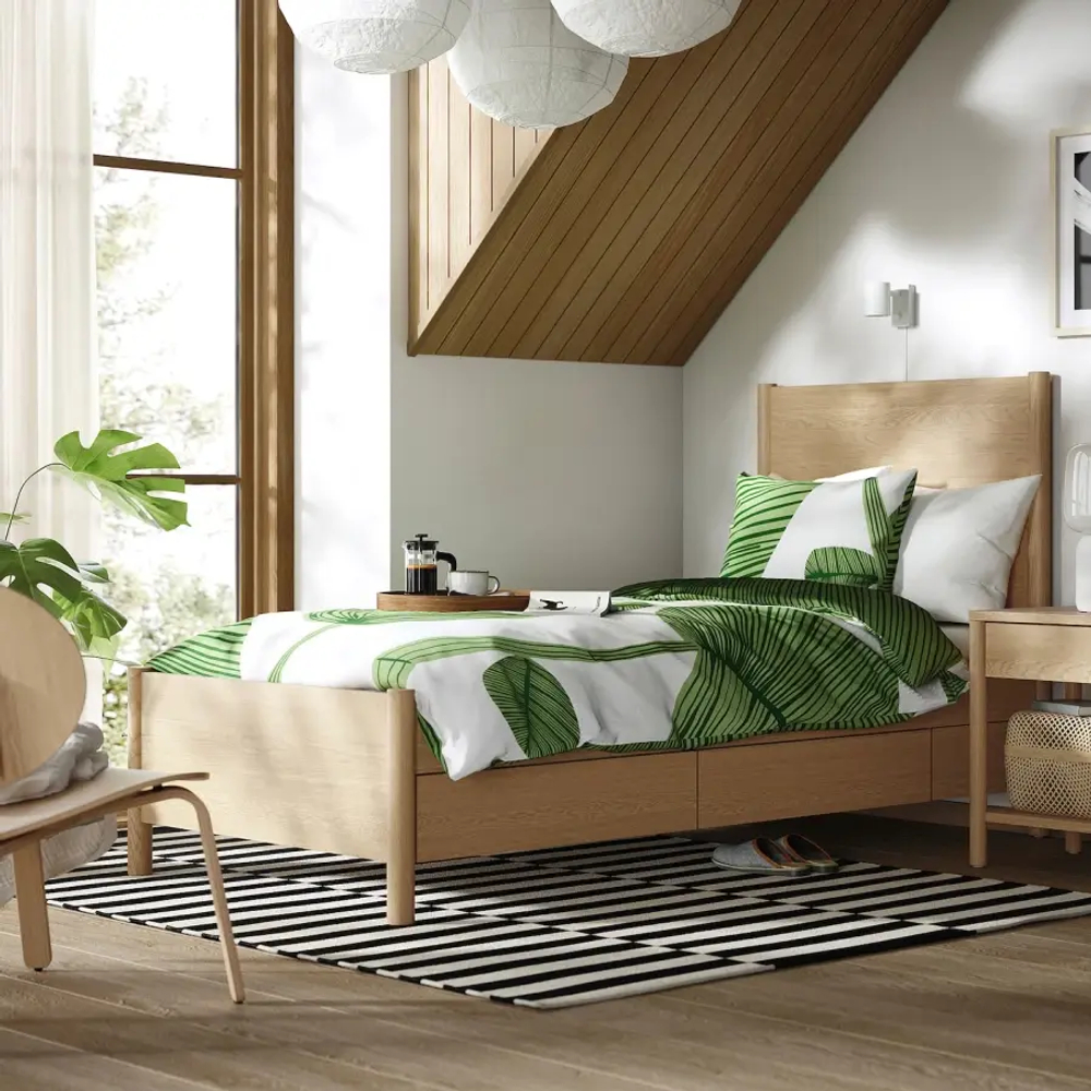 Каркас кровати с ящиками - TONSTAD IKEA/ ТОНСТАД ИКЕА, 90х200 см, светло-коричневый