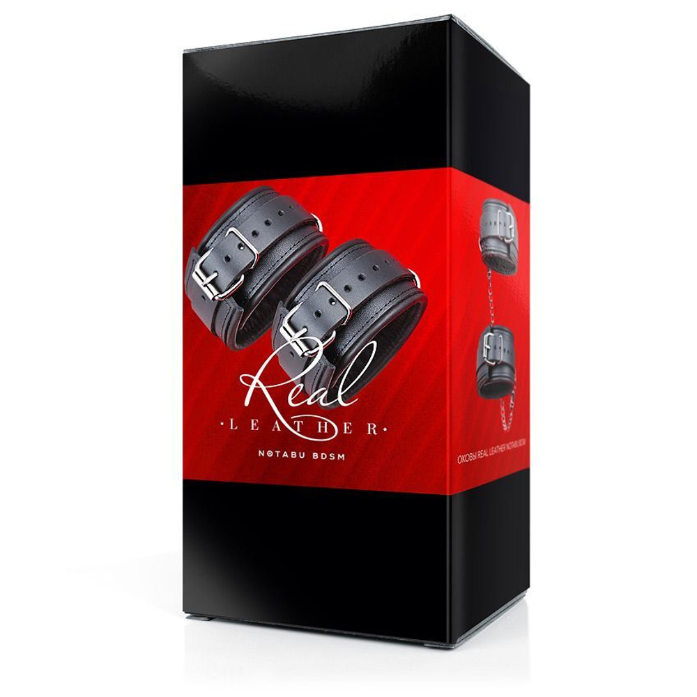 Черные кожаные оковы на цепочке с карабинами (Цвет: черный)