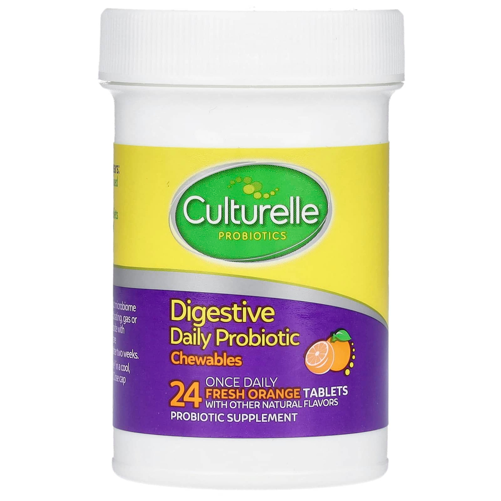 Culturelle, Ежедневные жевательные пробиотики для пищеварения, со вкусом апельсина, 24 таблетки для приема один раз в день (53 мг в каждой таблетке)