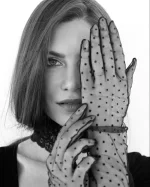 Перчатки длинные в горошек, Черный