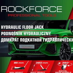 Домкрат подкатной гидравлический низкопрофильный 3т (усиленный корпус,поворотная ручка 360°,h min 85мм, h max 380мм) в пласт.кейсе RockForce RF-TA820050T
