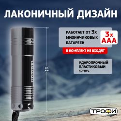 Светодиодный фонарь Трофи TM9 ручной на батарейках алюминиевый