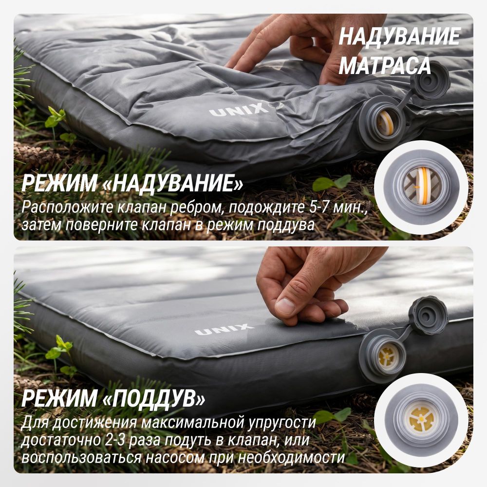 Матрас самонадувающийся UNIX Camp 195х140х10 см серый