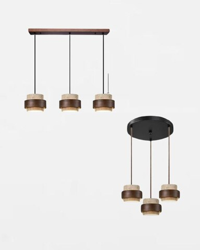 Подвесные светильники в современном стиле, выполненные из дерева и натурального травертина.