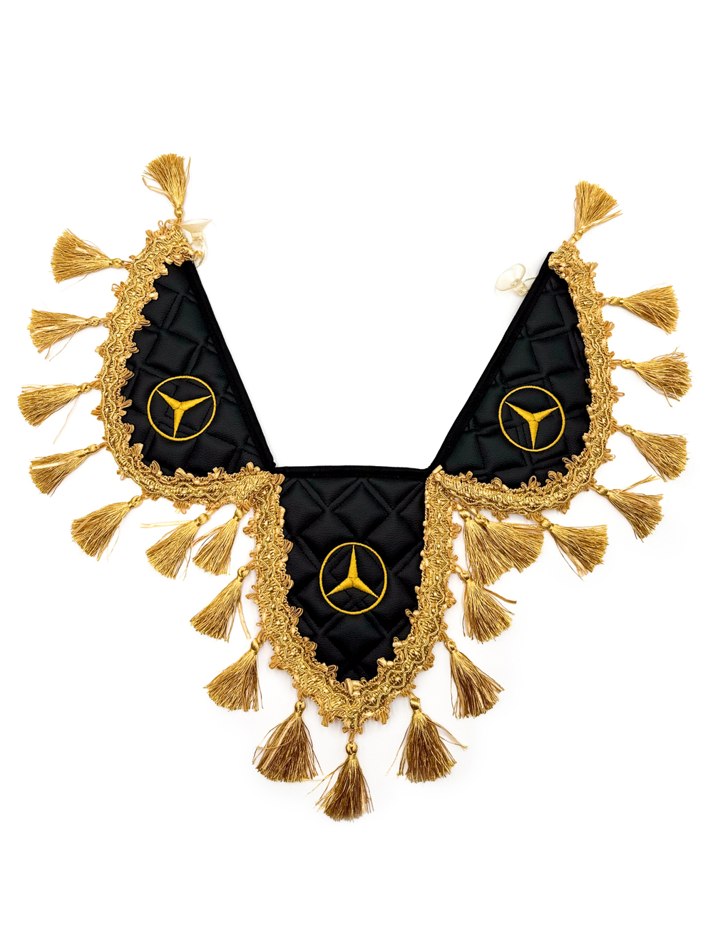 Вымпел тройной Mercedes (экокожа, черный с золотыми кисточками)